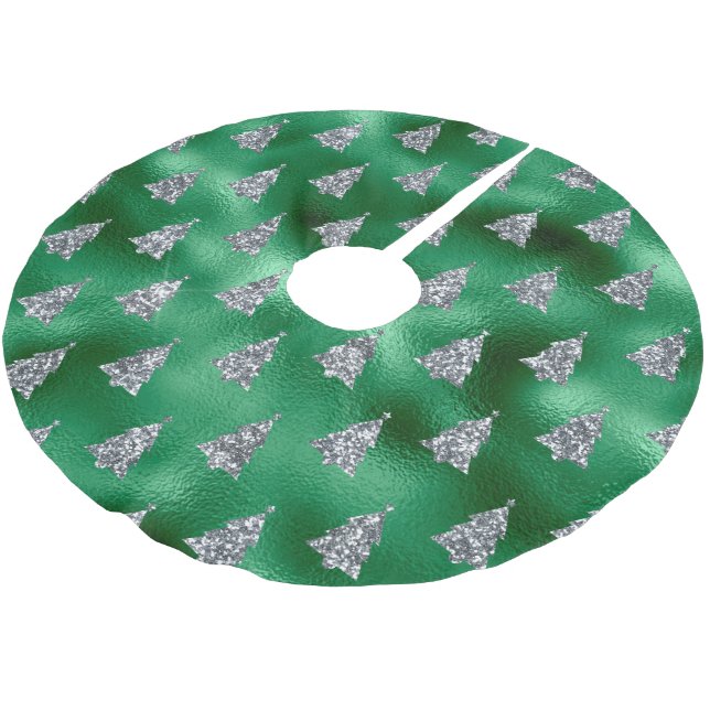 Glitzer Silver Green Tree Muster Chic Trendy Polyester Weihnachtsbaumdecke (Schrägansicht)