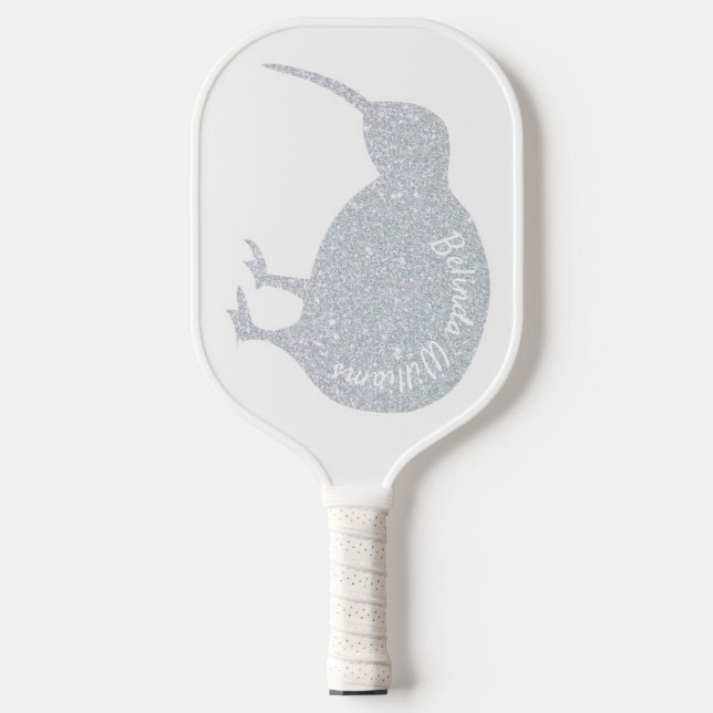 GLITZER SILVER KIWI BIRD INDIVIDUELLE NAME NEW ZEA PICKLEBALL SCHLÄGER (Vorderseite)