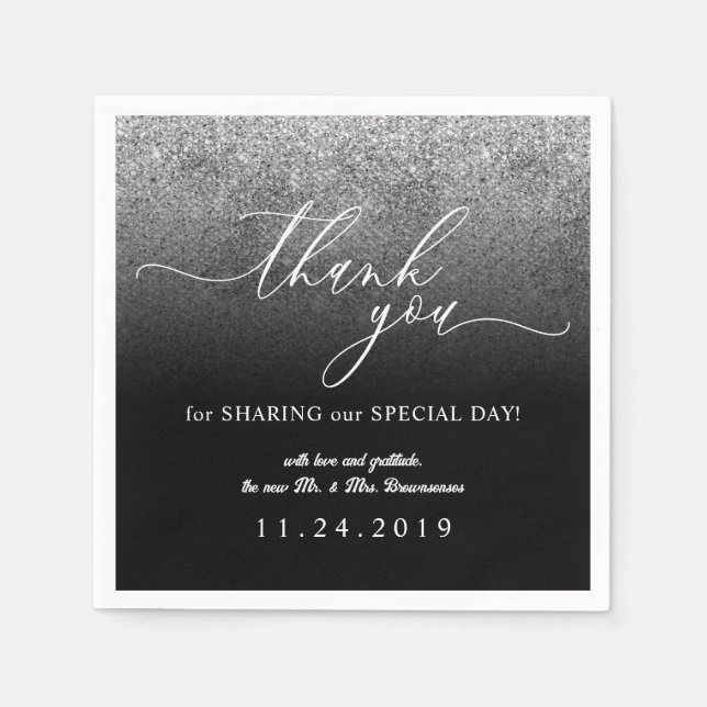 Glitzer Silver Minimalistische Dekoration Hochzeit Serviette (Vorderseite)