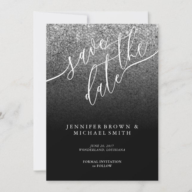 Glitzer Silver Modern Wedding rettet das Datum Save The Date (Vorderseite)