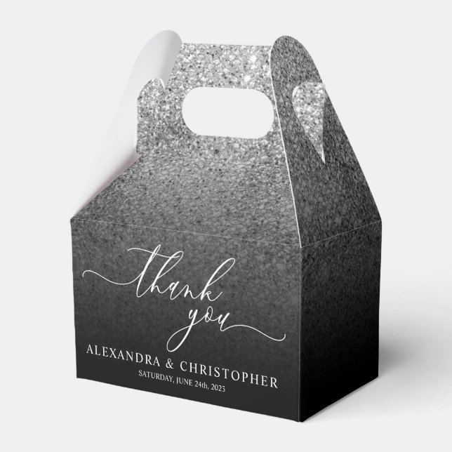 Glitzer Silver SPARK Wedding Calligraphy Vielen Da Geschenkschachtel (Vorderseite)