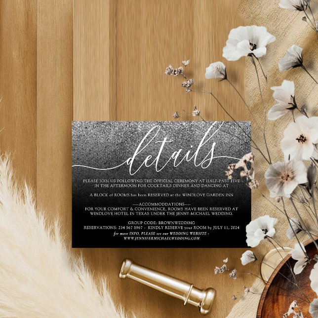 Glitzer Silver Wedding Hotel Details RSVP Karte (Von Creator hochgeladen)