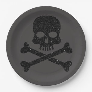 Glitzer Skull'n'Crossbones Halloween Pappteller