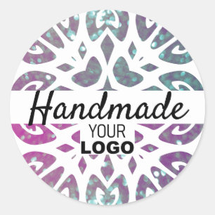 Glitzer Snowflake Ornament Mandala Handmade Logo Runder Aufkleber