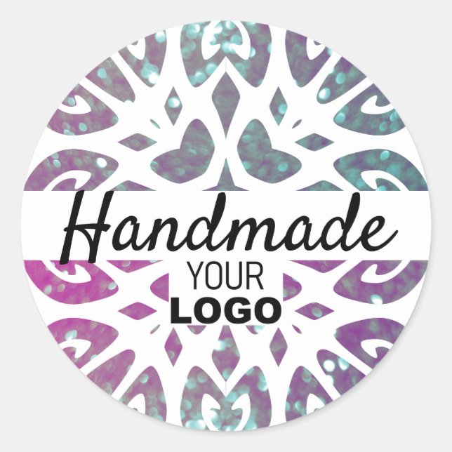 Glitzer Snowflake Ornament Mandala Handmade Logo Runder Aufkleber (Vorderseite)
