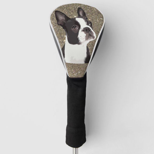 Glitzer Sparkle Boston Terrier Dog Niedlich Golf Headcover (Vorderseite)