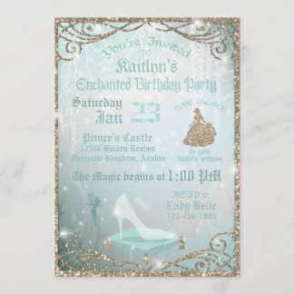 Glitzer Sparkle Cinderella Glass Slipper Geburtsta Einladung