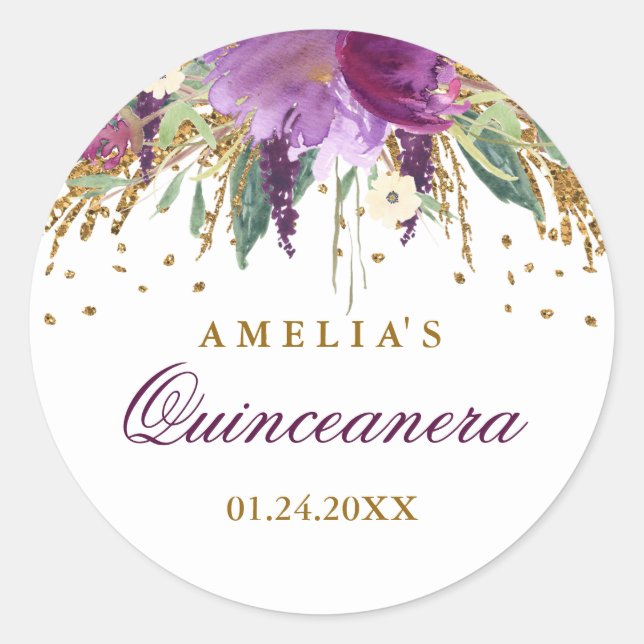 Glitzer Sparkling Amethyst Quinceanera Sticker (Vorderseite)
