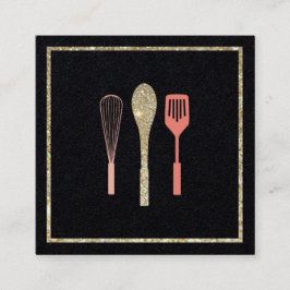 Glitzer Spoon Whisk Spatula Bäckerei Catering Logo Quadratische Visitenkarte