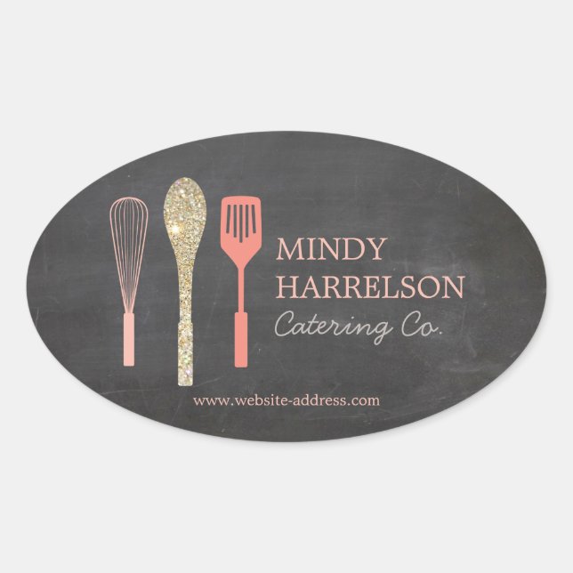 Glitzer Spoon Whisk Spatula-Logo auf der Tafel Ovaler Aufkleber (Vorderseite)
