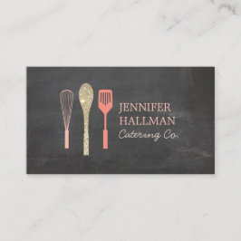 Glitzer Spoon Whisk Spatula-Logo auf der Tafel Visitenkarte