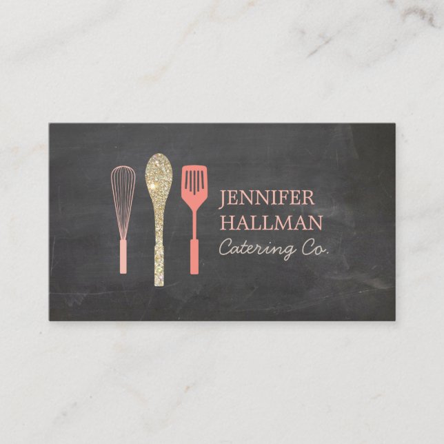 Glitzer Spoon Whisk Spatula-Logo auf der Tafel Visitenkarte (Vorderseite)