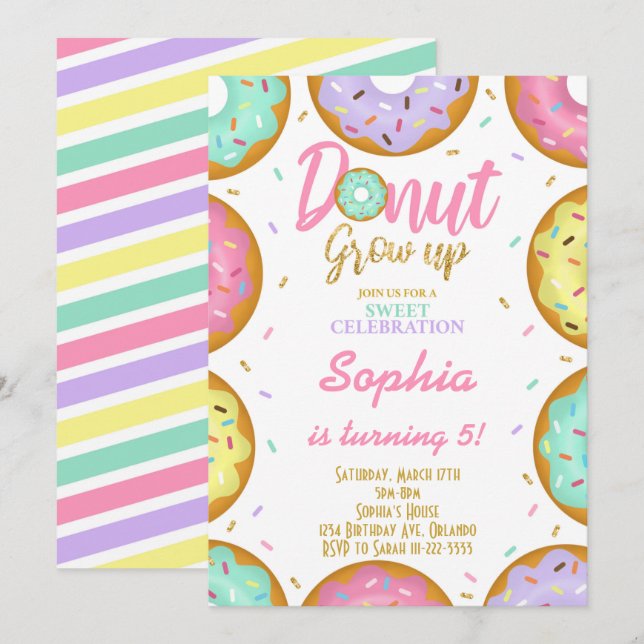 Glitzer Sprinkle Donuts Einladung zum Geburtstag (Vorne/Hinten)