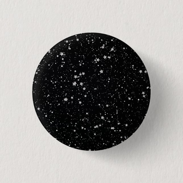 Glitzer Stars2 - Silbernes Schwarzes Button (Vorderseite)