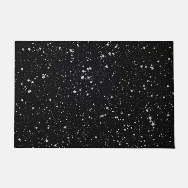 Glitzer Stars2 - Silbernes Schwarzes Fußmatte (Vorderseite)