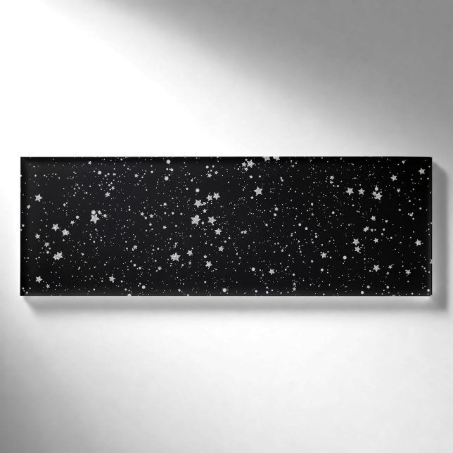 Glitzer Stars2 - Silbernes Schwarzes Namenschild (Vorderseite)