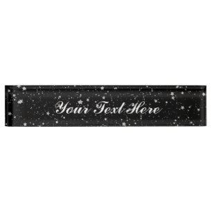 Glitzer Stars2 - Silbernes Schwarzes Namensplakette