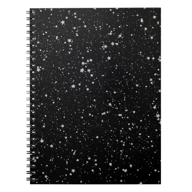 Glitzer Stars2 - Silbernes Schwarzes Notizblock (Vorderseite)