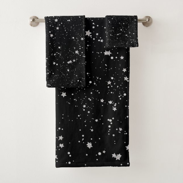 Glitzer Stars2 - Silberschwarz Badhandtuch Set (Insitu)
