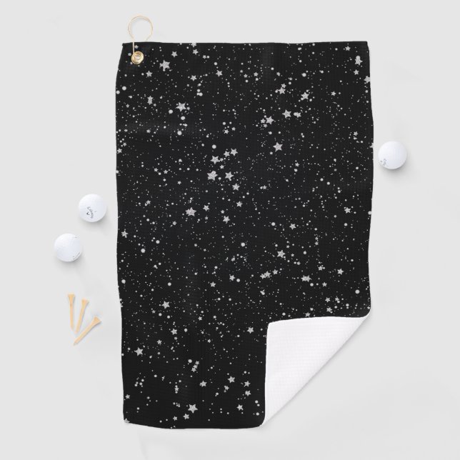 Glitzer Stars2 - Silberschwarz Golfhandtuch (Insitu)
