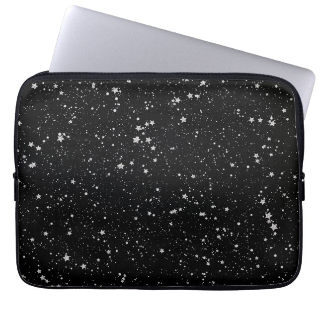 Glitzer Stars2 - Silberschwarz Laptopschutzhülle (Vorderseite)