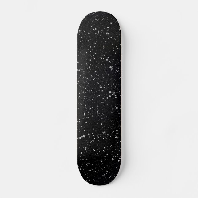 Glitzer Stars2 - Silberschwarz Skateboard (Vorderseite)