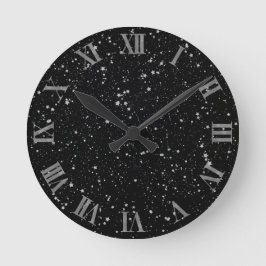 Glitzer Stars2 - Silver Black Runde Wanduhr
