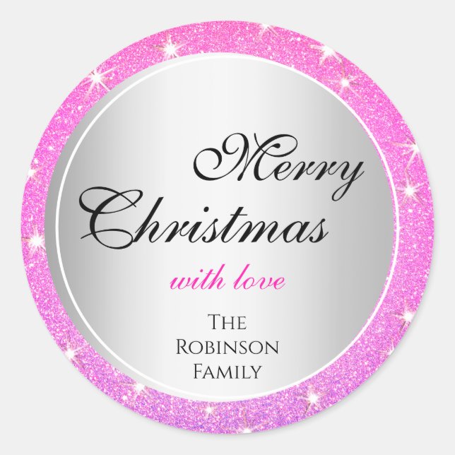 Glitzer Stars Girly Pink Blush Glitzer Weihnachten Runder Aufkleber (Vorderseite)
