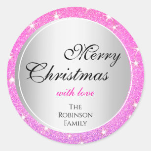 Glitzer Stars Girly Pink Blush Glitzer Weihnachten Runder Aufkleber