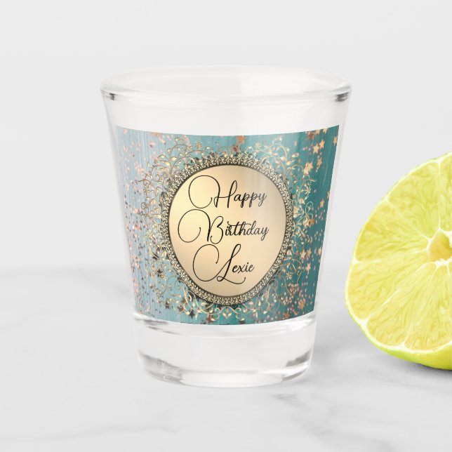 Glitzer Stars on Blue Aquamarin Birthday Maßgeschn Schnapsglas (Vorderseite)