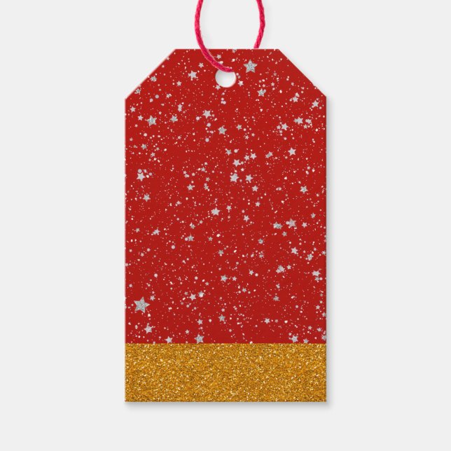 Glitzer Stars - Silver Red Geschenkanhänger (Vorderseite)