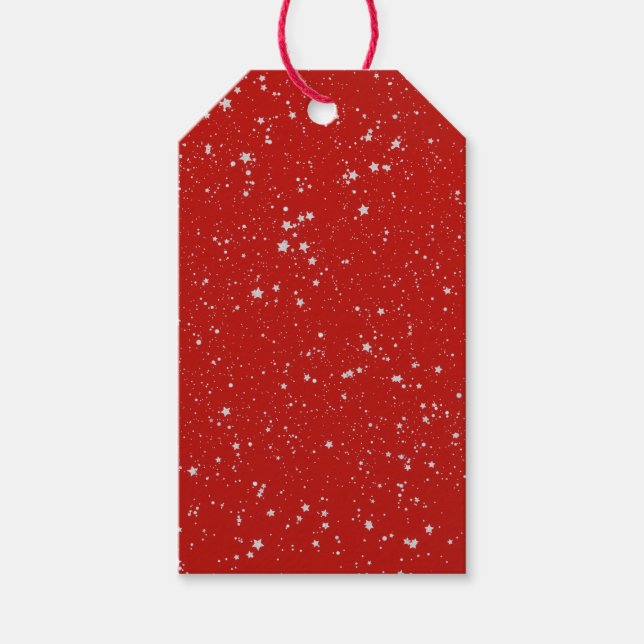Glitzer Stars - Silver Red Geschenkanhänger (Vorderseite)