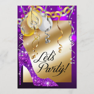 Glitzer-Stilett-Ballon-21. Geburtstag lila Einladung