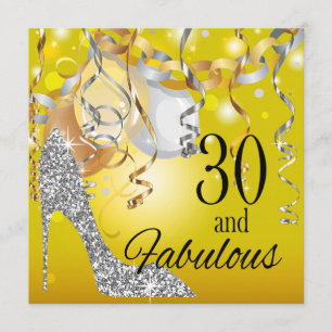 Glitzer Stiletto 30. Geburtstag   gelbes Silber Einladung