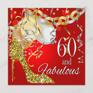Glitzer Stiletto 60. Geburtstag   Rotes Gold Einladung