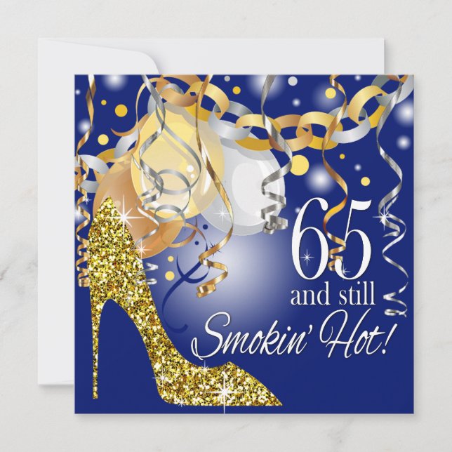 Glitzer Stiletto 65. Geburtstag | Königsgold Einladung (Vorderseite)