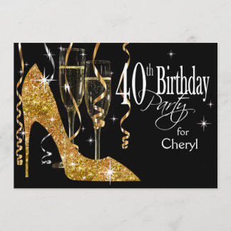 Glitzer Stiletto Champagne 40. Geburtstag Einladung