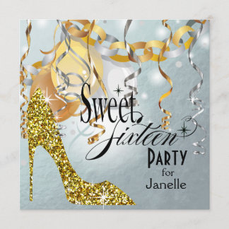 Glitzer Stiletto Silver Foil Sweet 16 Party Einladung