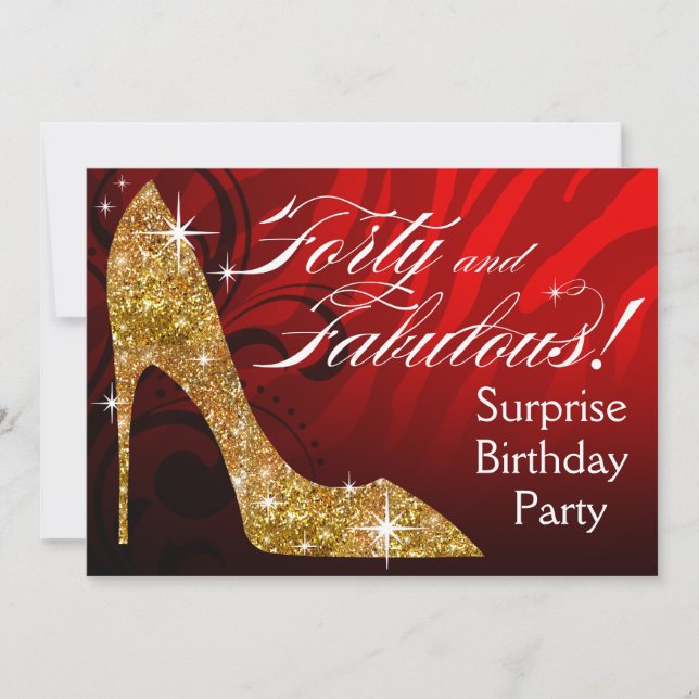 Glitzer Stiletto Zebra 30 & Terrific Birthday rot Einladung (Vorderseite)