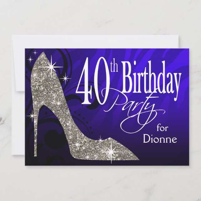 Glitzer Stiletto Zebra 40. Geburtstag Einladung (Vorderseite)