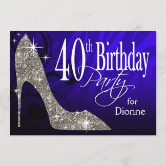 Glitzer Stiletto Zebra 40. Geburtstag Einladung