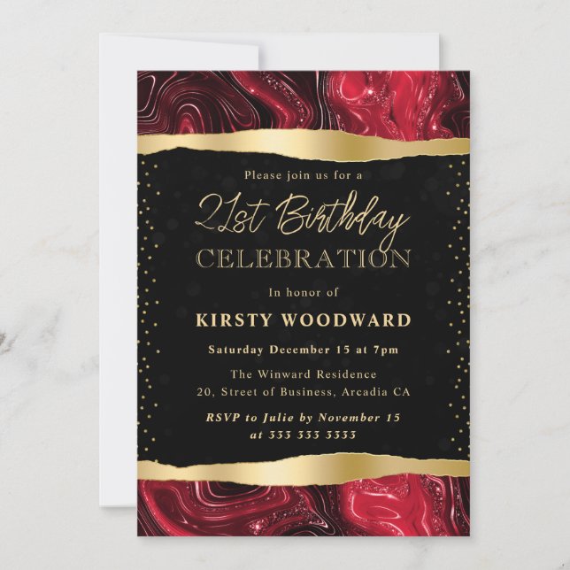 Glitzer Strata 21. Geburtstag Einladung (Vorderseite)