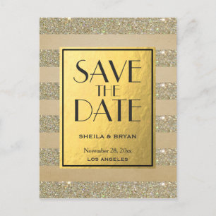 Glitzer Streifen Gold Fohlen Save the Date Postkar Ankündigungspostkarte