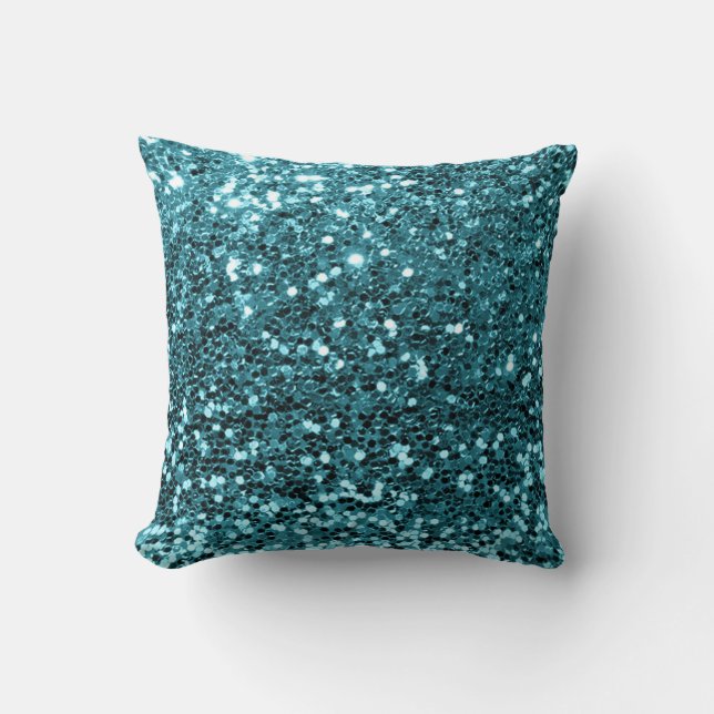 Glitzer Stylist Fashion Sequin Blue Aquamarin Aqua Kissen (Vorderseite)