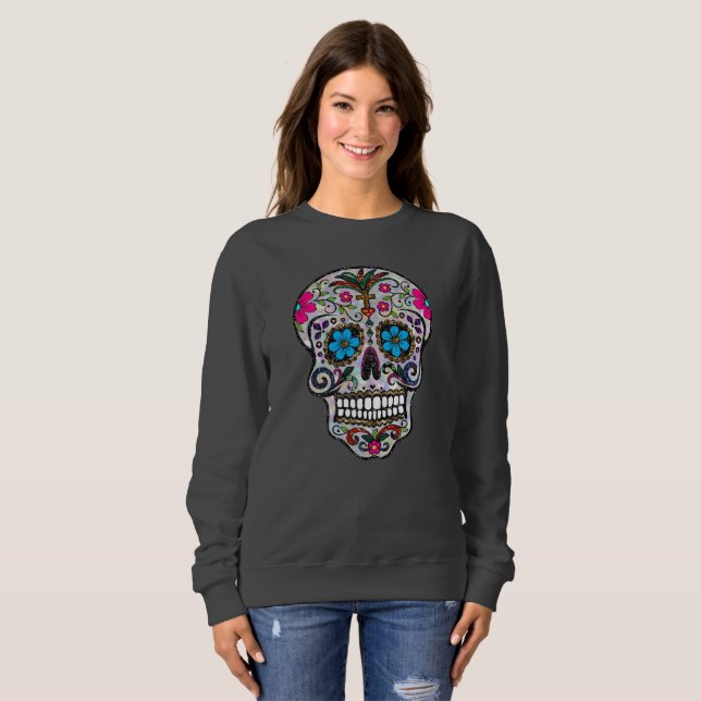 Glitzer Sugar Skull Frauen Sweatshirt (Vorne ganz)
