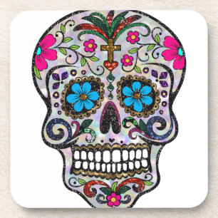Glitzer Sugar Skull Getränkeuntersetzer