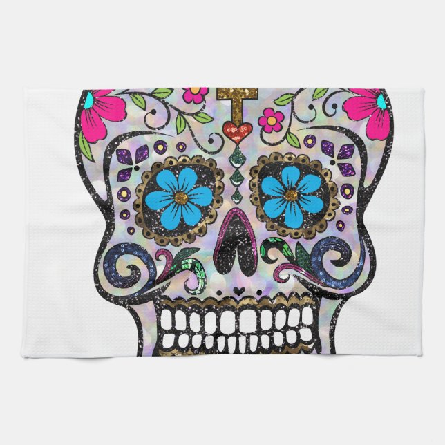 Glitzer Sugar Skull Handtuch (Horizontal)