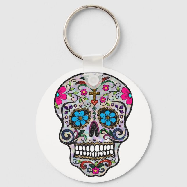 Glitzer Sugar Skull Schlüsselanhänger (Vorderseite)