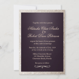 Glitzer Taupe Beige Lila Moderne schicke Hochzeit Einladung