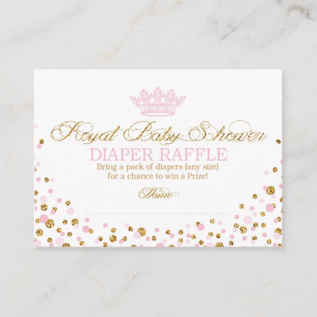 Glitzer Tiara Royal Princess Diaper Raffle Ticket Begleitkarte (Vorderseite)
